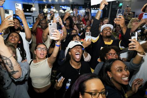 Supporters of Democratic congressional candidate Melat Kiros celebrate at an election-night watch party after Kiros won the Colorado primary on June 30, 2026.
Michael Ciaglo/Getty Images