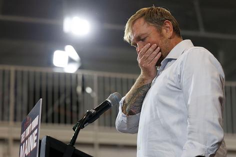 BLUE HILL, MAINE - JUNE 9: Democratic U.S. Senate candidate Graham Platner speaks at his Primary Election event on June 9, 2026 in Blue Hill, Maine. Platner is the presumptive Democratic nominee and will face incumbent Sen. Collins (R-ME) for Maine's U.S. Senate seat in the general election. (Photo by CJ Gunther/Getty Images)