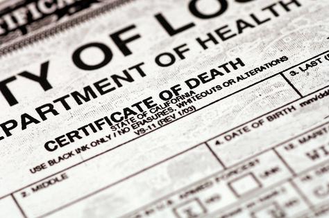 Death certificate. Dreamstime/TCA