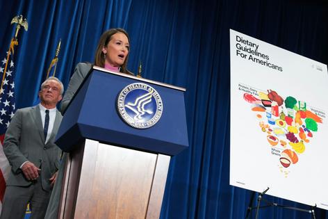 Secretary of Agriculture Brooke Rollins speaks at a Department of Health and Human Services event in January 2026. The Trump administration announced new dietary guidelines emphasizing proteins.
              Anna Moneymaker/Getty Images