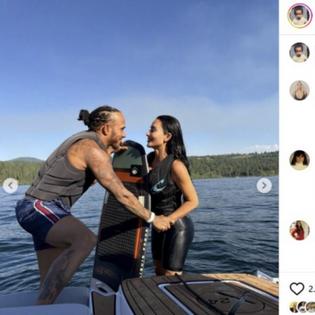 Bang Showbiz / Lewis Hamilton and Kim Kardashian during their lakeside getaway