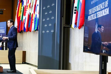 U.S. Secretary of State Marco Rubio delivers opening remarks during the Ministerial on the Resurgence of Political Terrorism at the State Department on July 16, 2026, in Washington.   Finn Gomez/Getty Images