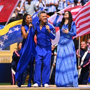 Bang Showbiz / Robbie Williams performing at the World Cup.