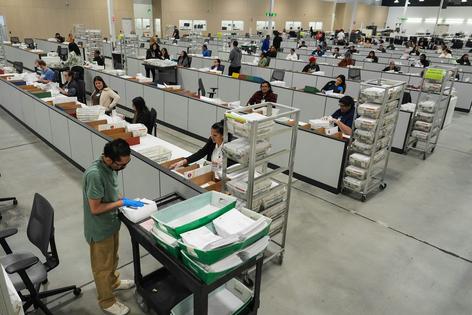 Ballots are inspected the day after California’s primary election at the Los Angeles County Ballot Processing Center on June 3, 2026.
Jae C. Hong/AP Photo