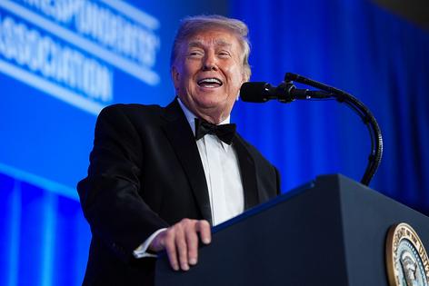 WASHINGTON, DC - JULY 24: U.S. President Donald Trump speaks during the re-scheduled White House Correspondents Dinner in the Presidential Ballroom at the Waldorf Astoria on July 24, 2026 in Washington, DC. The annual gala hosted by the White House Correspondents Association was re-scheduled to tonight after the original event in April was cut short when an armed man, later identified as Cole Tomas Allen, attempted to get past a Secret Service checkpoint. (Photo by Eric Lee/Getty Images)