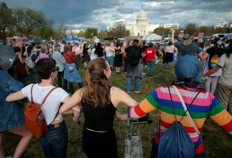 Trans people and their allies have pushed back against a recent wave of restrictions. Here, supporters rally for the Transgender Day of Visibility in March 2025.
              Kayla Bartkowski/Getty Images