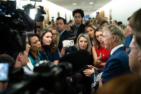 U.S. Sen. Rand Paul talks to reporters following a Senate Homeland Security and Governmental Affairs Committee hearing with Dr. Anthony Fauci at the Capitol on July 29, 2026.
              AP Photo/Allison Robbert
