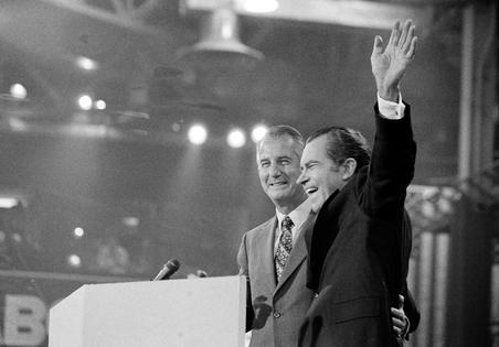 Vice President Spiro Agnew, left, and President Richard Nixon at the GOP convention in Miami on Aug. 23, 1972. AP Photo, file