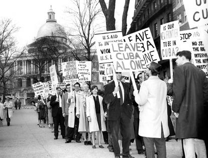 College students march on Boston Common to protest U.S. intervention in Cuba on April 22, 1961. Charles Dixon/The Boston Globe via Getty Images