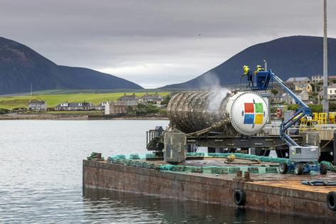 Underwater data centers will accumulate sea life, like this Microsoft data center testing module, which in two years underwater attracted algae, barnacles and sea anemones. Microsoft