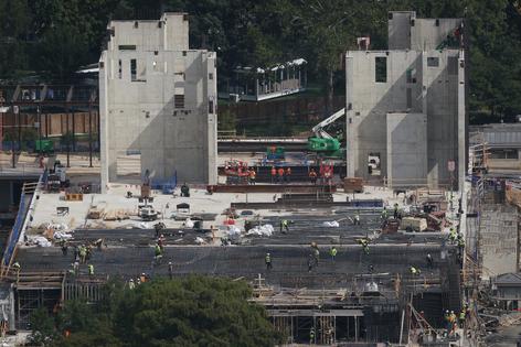 Construction of a White House ballroom continues on Aug. 18, 2026, three days before a court-ordered deadline to halt construction unless Congress authorizes it. Win McNamee/Getty Images