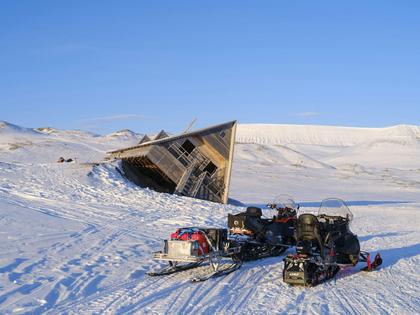 Thawing permafrost caused the land to sink and this relatively modern hut in Spitsbergen, Norway, to tip over.
Martin Zwick/REDA/Universal Images Group via Getty Images