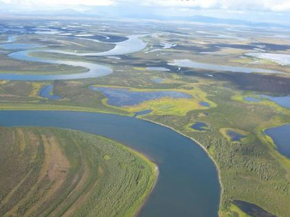 A thermokarst permafrost landscape in the Kobuk Delta in northwestern Alaska has many lakes.
Ingmar Nitze