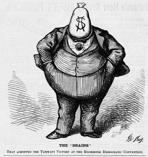 Deriding political corruption is an old American custom, as this 1874 Thomas Nast cartoon lampoons the corrupt New York administration led by ‘Boss’ Tweed and the Tammany Society.
Corbis via Getty Images