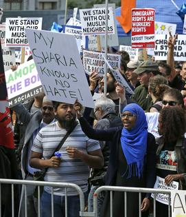 A counterprotest to an anti-Islamic law rally in June 2017 in Seattle.
              AP Photo/Ted S. Warren