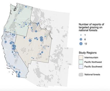 Ranger districts where targeted grazing has been reported on national forest land in the Pacific Southwest, Intermountain and Pacific Northwest regions of the U.S. Forest Service.
              Kelly Hopping