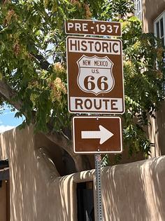Historic Route 66 sign near the center of Santa Fe, NM. Andy Yemma