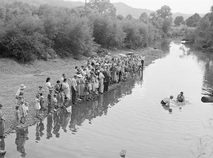 Members of the Primitive Baptist Church in Morehead, Ky., attend a creek baptism in 1940.
Marion Post Wolcott/Library of Congress via Wikimedia Commons