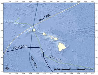 The paths of four notable hurricanes that directly impacted Hawaii.
              Matthew Fibbi, CC BY-ND