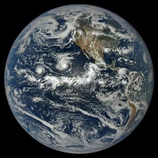 Three hurricanes – Lowell, Karina and Marie – in the Pacific Ocean at the same time was a rare sight. Lowell reached Category 5 strength; Karina Category 4; and Marie was a tropical storm at the time the satellite image was captured on Sept. 6, 2026, but reached Category 2 strength.
              Lauren Dauphin/NASA Earth Observatory