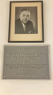 A plaque outside Thomas Francis classroom at Allegheny College in Crawford County, Pennsylvania.
              Photo submitted by Rebecca Dawson