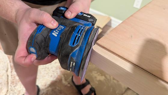 A battery-powered palm orbital sander rounded off this square corner in less than a minute. (Tim Carter/Tribune Content Agency/TNS)