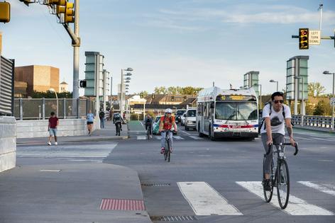 Bicycling advocates have been pushing Philadelphia to add more protected bike lanes, which have physical barriers that separate cyclists from motor vehicles.
Jumping Rocks/UCG/Universal Images Group via Getty Images