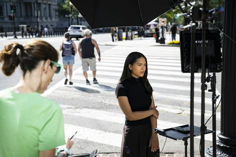 MS NOW White House Correspondent Akayla Gardner prepares to report from a street corner outside the White House grounds after being denied entry on Sept. 19, 2026. Graeme Sloan/Getty Images