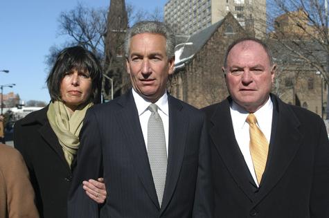 In 2020, President Donald Trump pardoned Charles Kushner, center, the father of his son-in-law Jared Kushner.
              AP Photo/Marko Georgiev, File