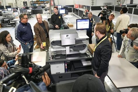 Election officials in Philadelphia demonstrated ballot counting at the Philadelphia Election Warehouse ahead of the 2024 general election.
              Matthew Hatcher/Getty Images