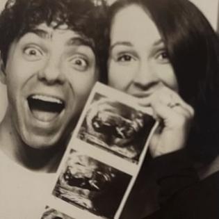 Bang Showbiz / Nathan Sykes and Charlotte with their ultrasound strip