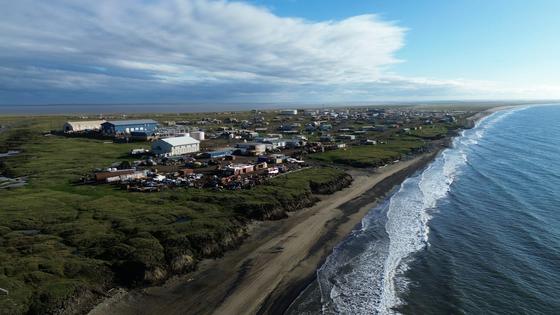 A view of Wainwright, Alaska, which sits on low-lying coastal terrain underlain by permafrost. Ming Xiao