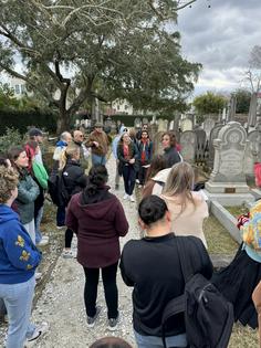 Docent Sharon Alexander guides a Jewish studies class at the Coming Street Cemetery in Charleston, the oldest Jewish burial ground in the American South.
Jordan Kodner
