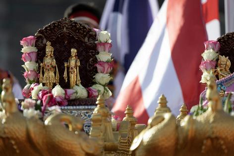 Statues of Hindu deities during a religious ceremony of the Bochasanwasi Akshar Purushottam Swaminarayan Sanstha in Paris, on Sept. 3, 2026.
              Kenzo Tribouillard/ AFP via Getty Images