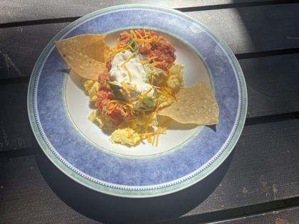 Crispy tortilla chips, salsa and fluffy eggs come together in this satisfying breakfast. (Diane Rossen Worthington/TCA)
