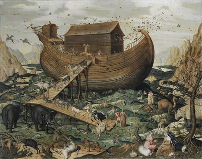 Flemish painter Simon de Myle’s illustration of Noah’s Ark on Mount Ararat.
              Sotheby's Paris, June, 23 2011 via Wikimedia Commons