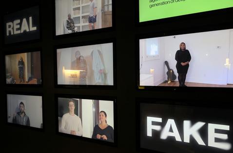At a 2024 MIT Museum exhibit, visitors were asked to guess which videos were deepfakes. Lane Turner/The Boston Globe via Getty Images