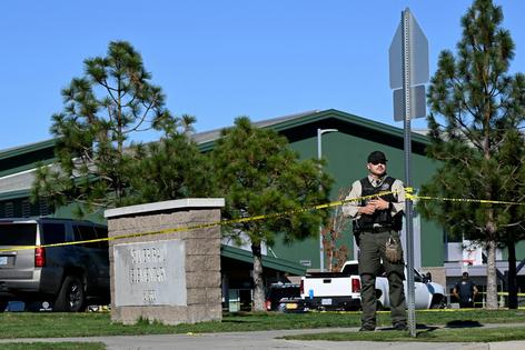 Police tape is placed outside Silver Rail Elementary school, where a shooting took place on Oct. 15, 2026, in Bend, Ore.
              AP Photo/Joe Kline