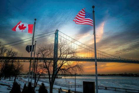 Ambassador Bridge, linking Windsor, Ontario, with Detroit, Mich., is just one of many border crossings vital to both nations’ economies.
Steven_Kriemadis/iStock / Getty Images Plus