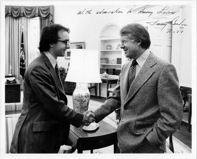 Amory Lovins, left, shakes hands with then-President Jimmy Carter in the Oval Office in 1977.
              Rocky Mountain Institute