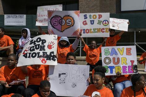 Students participate in a walkout to mark National Gun Violence Awareness Day on June 2, 2023, in New York.
Angela Weiss/AFP via Getty Images