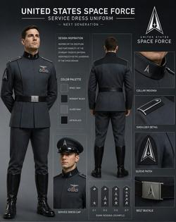 An apparently AI-generated mock-up of U.S. Space Force uniforms posted by President Donald Trump to his Truth Social account on Sept. 8, 2026.