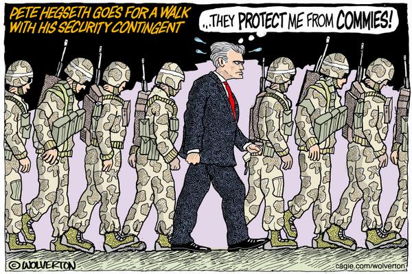 click or tap to zoom Hegseth Goes for a Walk with Security Contingent