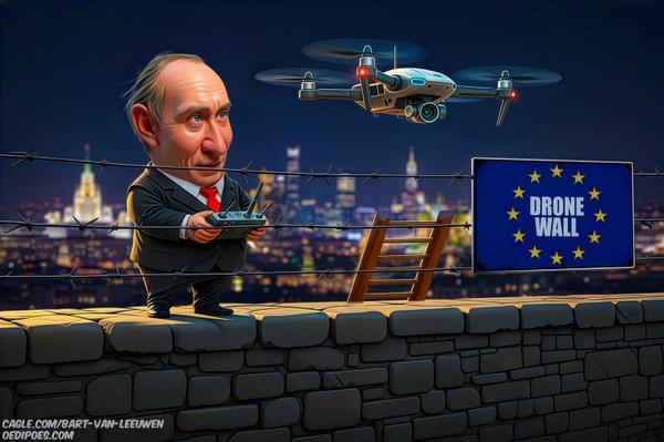 Putin standing on 'drone wall'