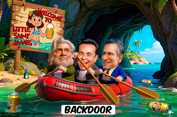 click or tap to zoom Musk, Bannon and Thiel entering Epstein-island