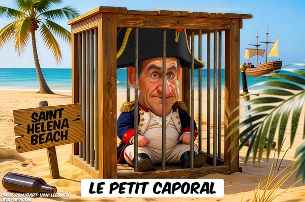 click or tap to zoom Nicolas Sarkozy imprisoned on beach