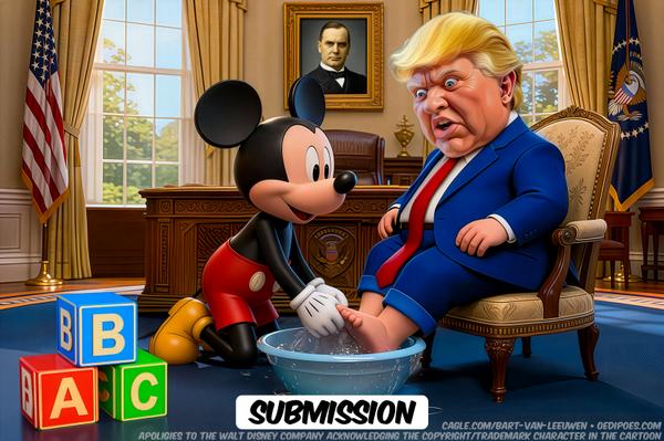 Mickey Mouse washing Trump's feet
