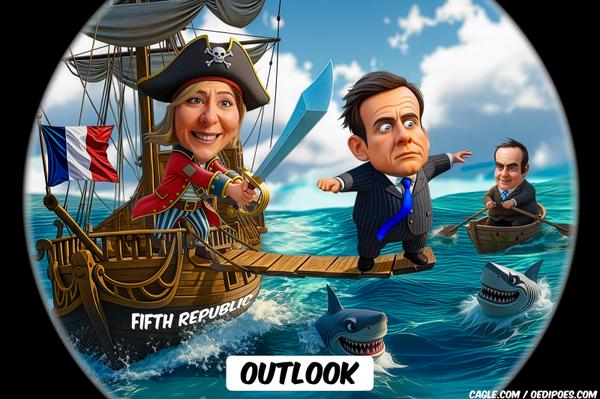 Le Pen and Macron on Pirate ship