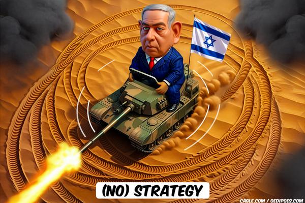 Netanyahu riding circles in tank