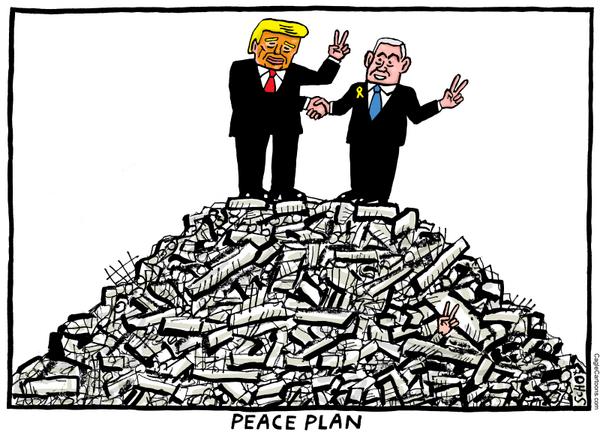 click or tap to zoom Trump and Netanyahu celebrating Gaza peace plan